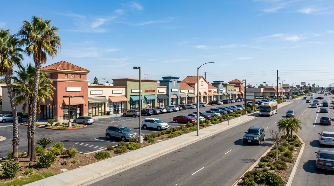 Commercial retail center along the Bolsa Avenue corridor in Westminster, California