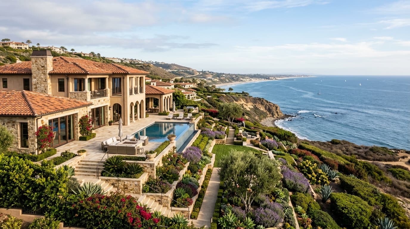 Ocean-view luxury estate with terraced gardens in Newport Coast, Orange County